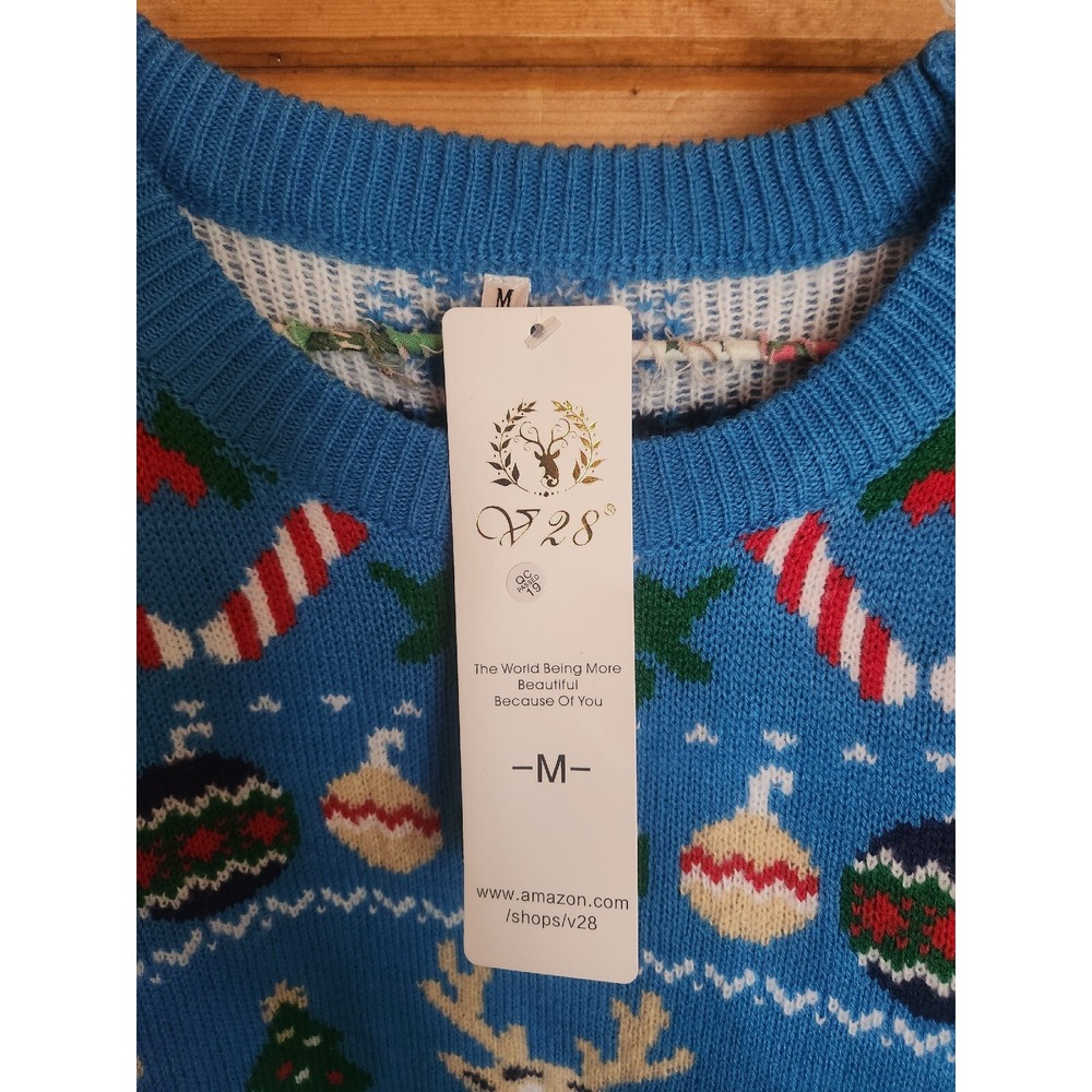New Ugly Christmas Holiday Reindeer Snowman Let it Snow Sweater Blue Medium‎ V28 - Picture 2 of 5